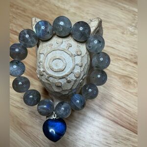Labradorite 12mm with Blue Labradorite Heart - size 6.75” only